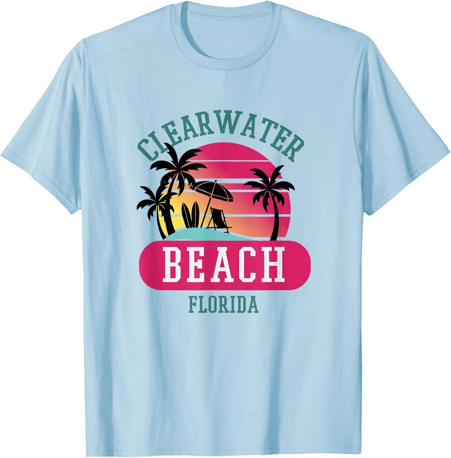 Retro Cool Clearwater Beach Original Florida Beaches Novelty T-Shirt - T-Shirt | Light Blue