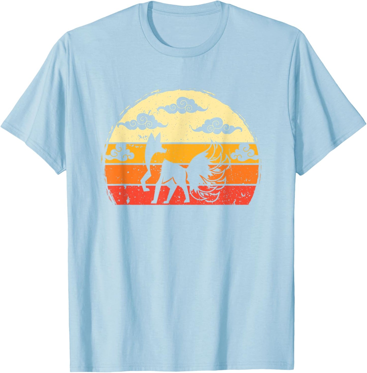 Retro Japanese Fox Inari Nine Tailed Kitsune Anime Lover T-Shirt - T-Shirt | Light Blue