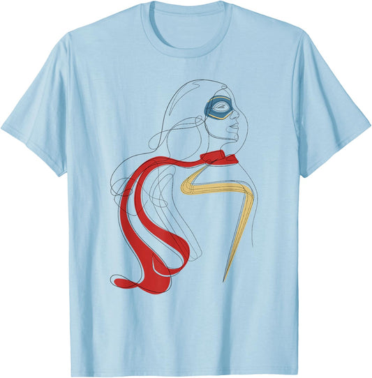 Marvel Ms. Marvel Continuous Line Portrait T-Shirt - T-Shirt | Light Blue