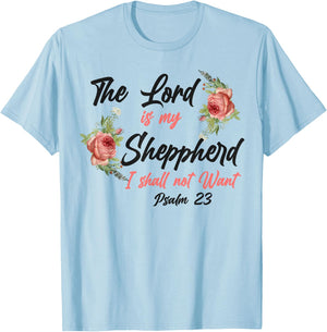 Christian Bible Verse Quote Rose Flower Psalm 23 T-Shirt - T-Shirt | Light Blue