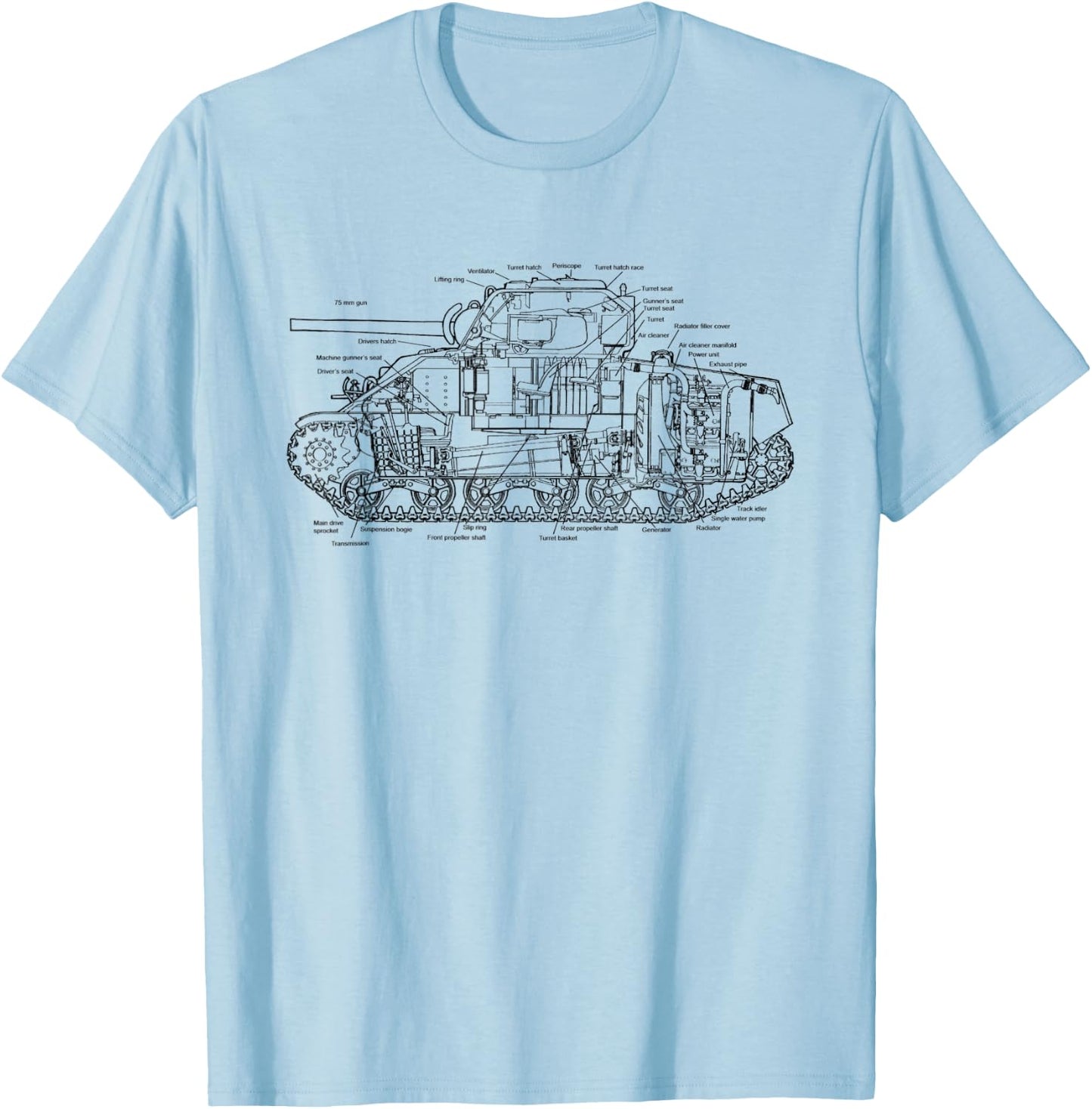 USA Military History Vintage World War 2 Sherman Tank T-Shirt - T-Shirt | Light Blue