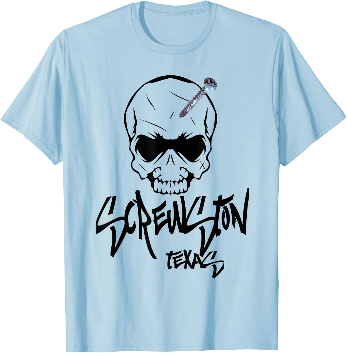 Screwston Texas | Screwhead Skeleton Skull T-Shirt - T-Shirt | Light Blue