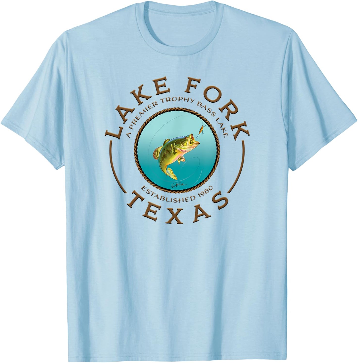 JCombs: Lake Fork, Texas, Largemouth Bass, Fishing T-Shirt - T-Shirt | Light Blue