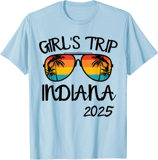 Girls Trip Indiana 2025 Summer Vacation Matching T-Shirt - T-Shirt | Light Blue