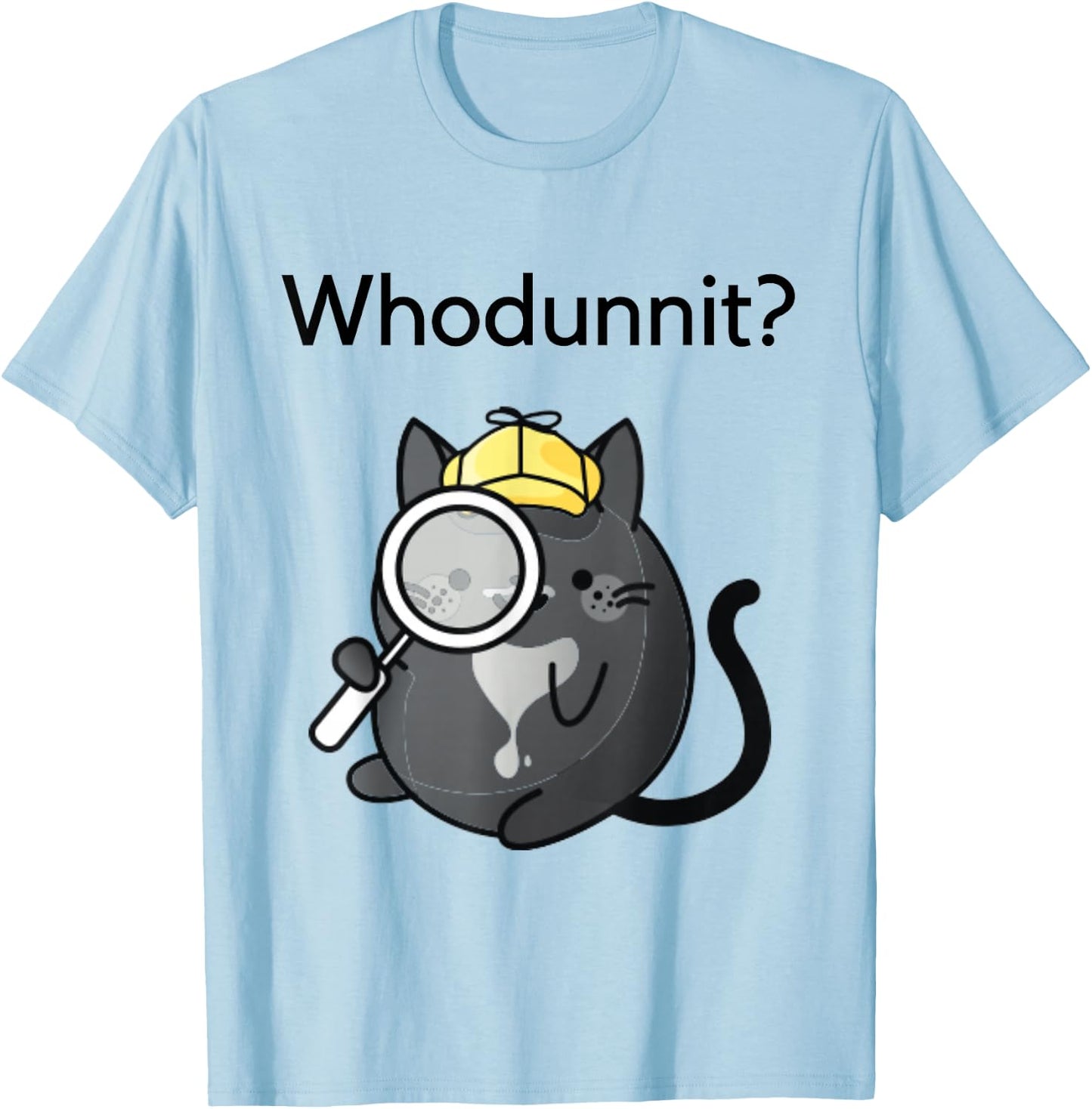 Cosy Crime Whodunnit? Cute Cozy Cat Mystery Sleuth Detective T-Shirt - T-Shirt | Light Blue