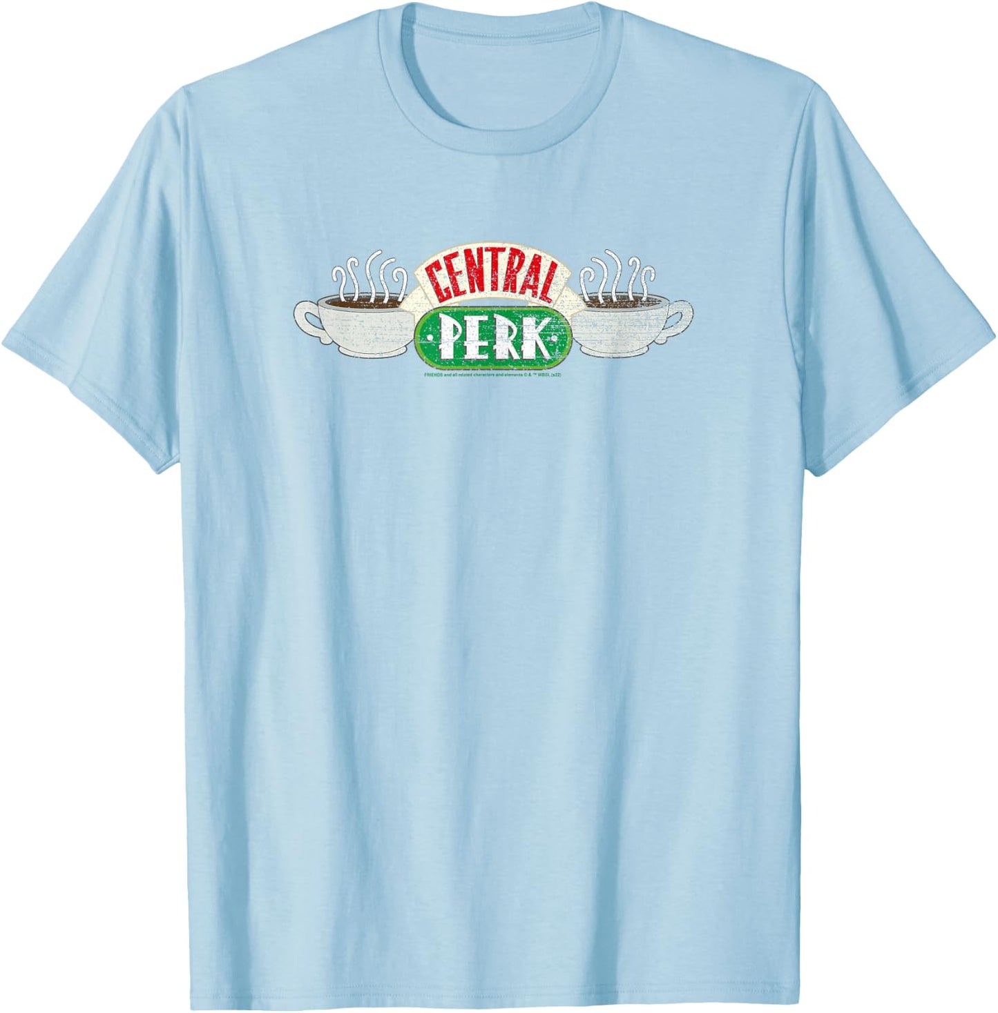 Friends Vintage Central Perk on White T-Shirt - T-Shirt | Light Blue