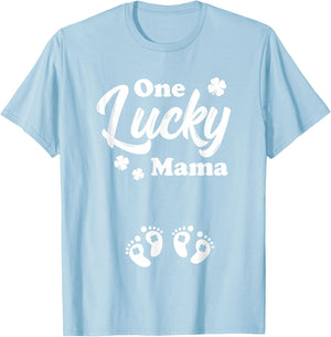 One Lucky Mama Shirt Mom of Twins St Patrick's Pregnancy T-Shirt - T-Shirt | Light Blue