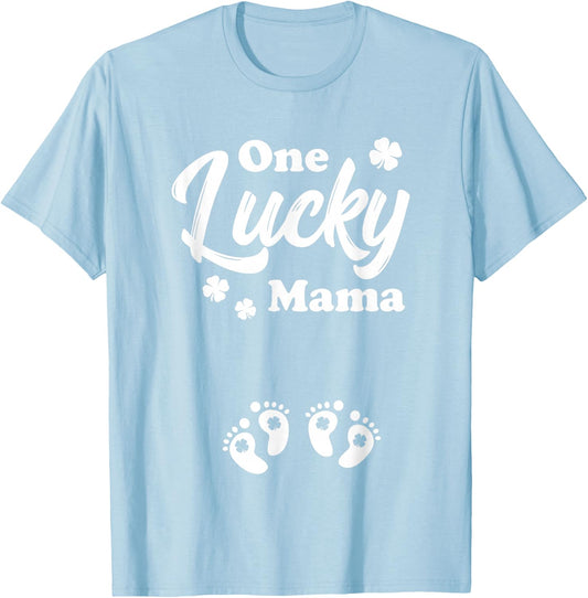 One Lucky Mama Shirt Mom of Twins St Patrick's Pregnancy T-Shirt - T-Shirt | Light Blue