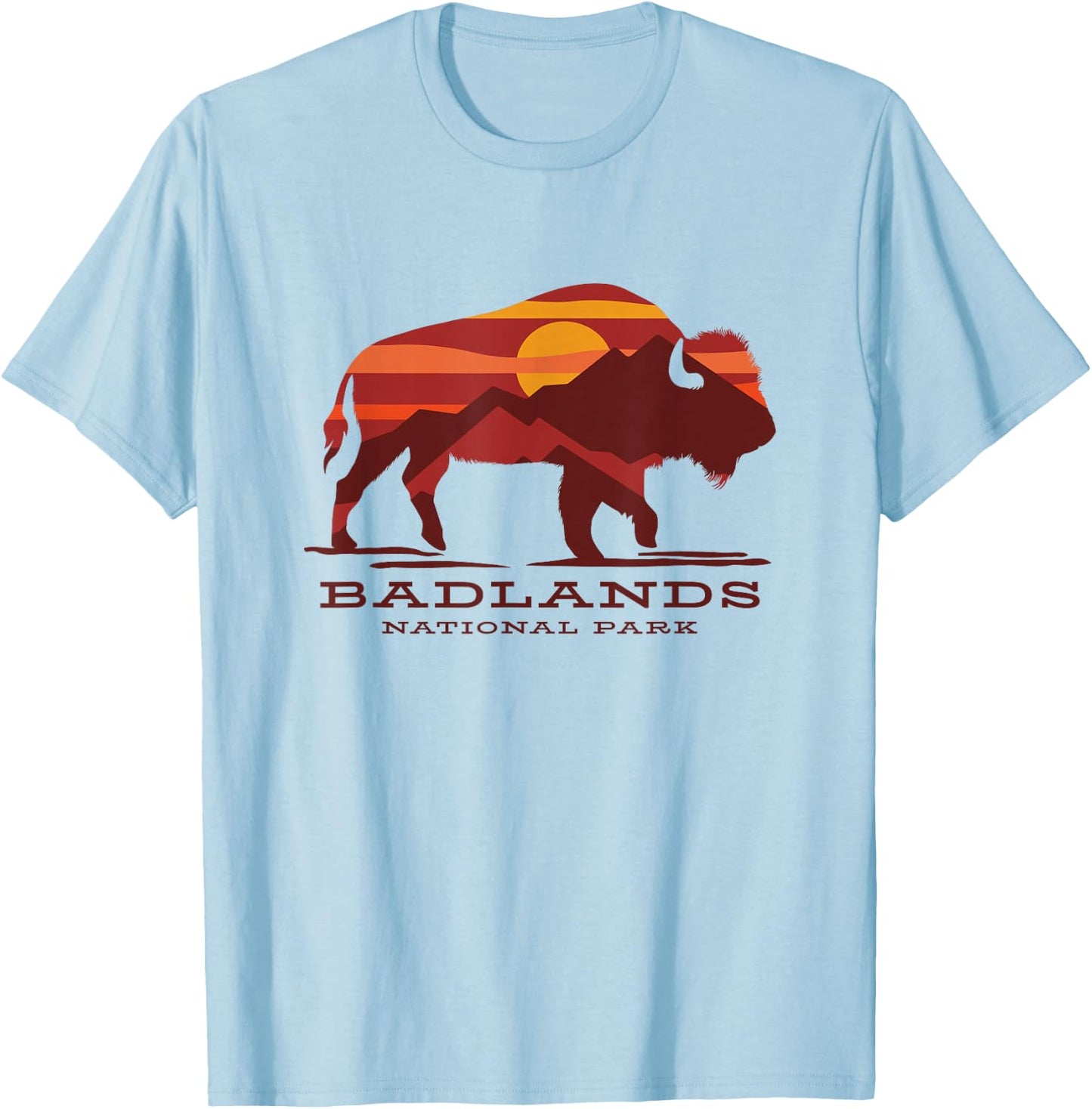 Badlands National Park South Dakota Buffalo Bison Sunset T-Shirt - T-Shirt | Light Blue