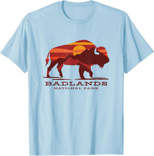 Badlands National Park South Dakota Buffalo Bison Sunset T-Shirt - T-Shirt | Light Blue
