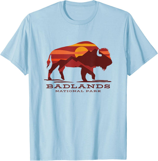 Badlands National Park South Dakota Buffalo Bison Sunset T-Shirt - T-Shirt | Light Blue