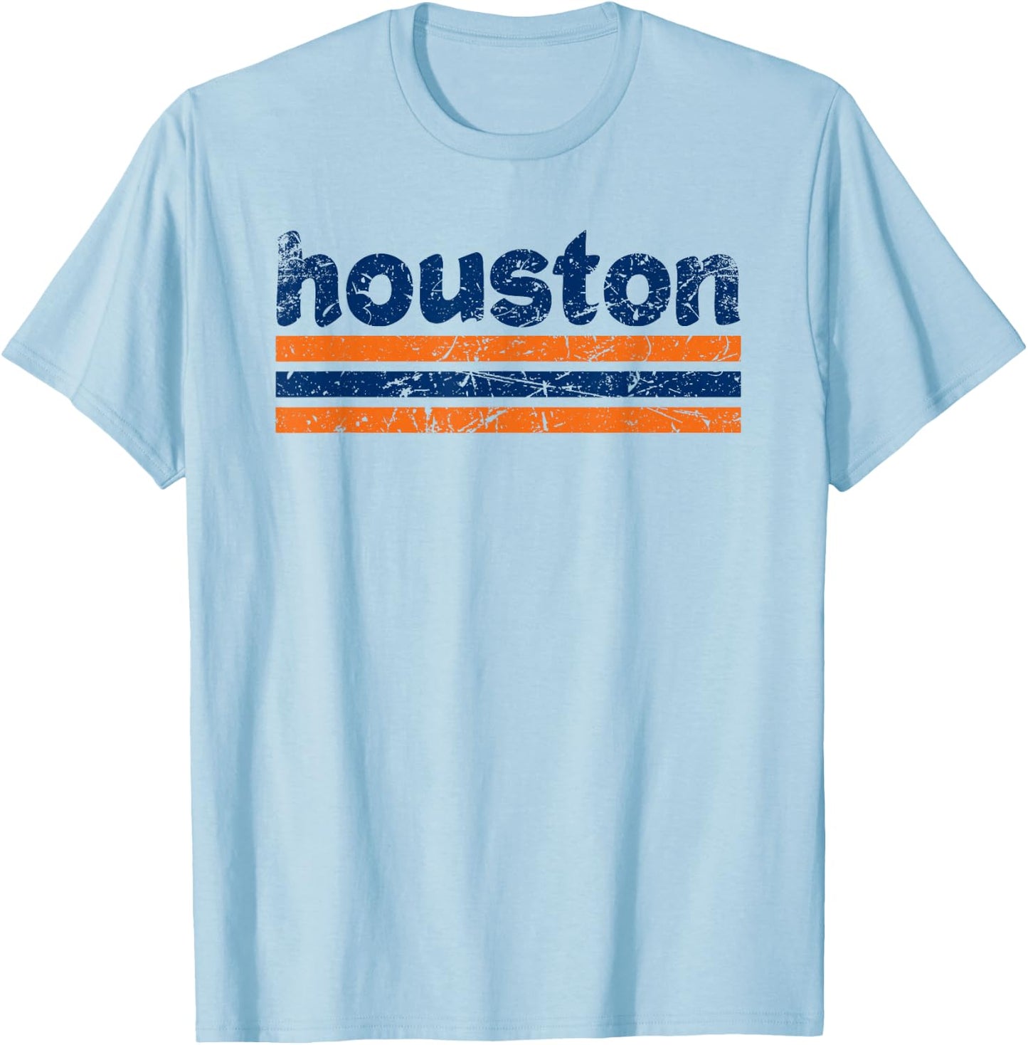 Houston Texas Three Stripe Vintage Weathered T-Shirt - T-Shirt | Light Blue