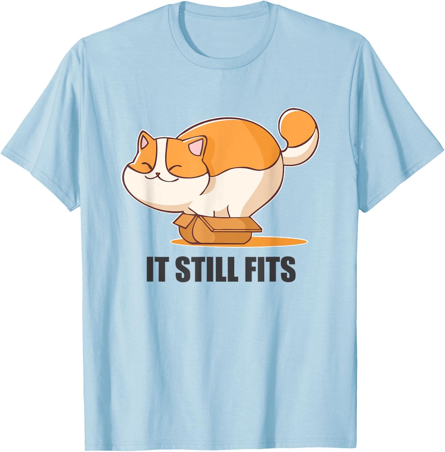 Cat In A Box Funny Fluffy Cat It Still Fits Shirt T-Shirt - T-Shirt | Light Blue