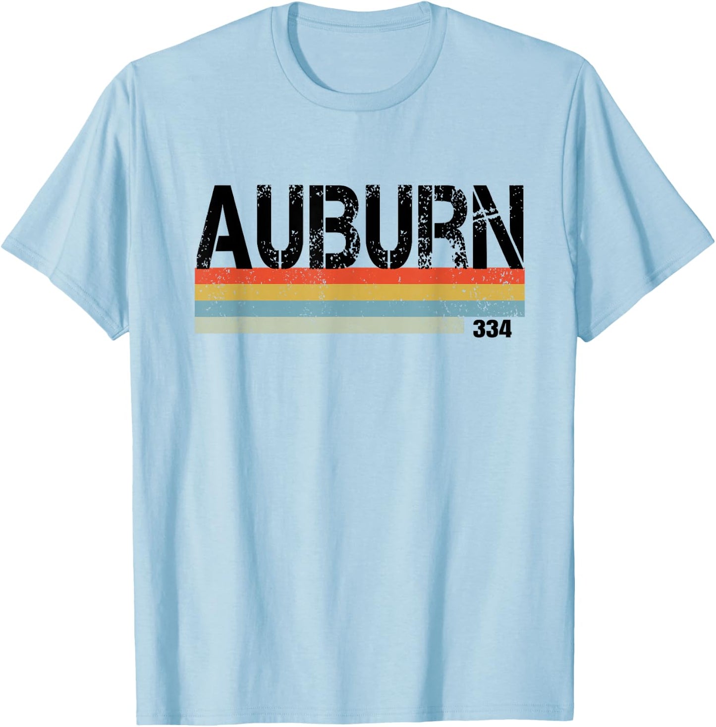 Auburn Alabama Area Code 334 Vintage Stripes T Shirt T-Shirt - T-Shirt | Light Blue