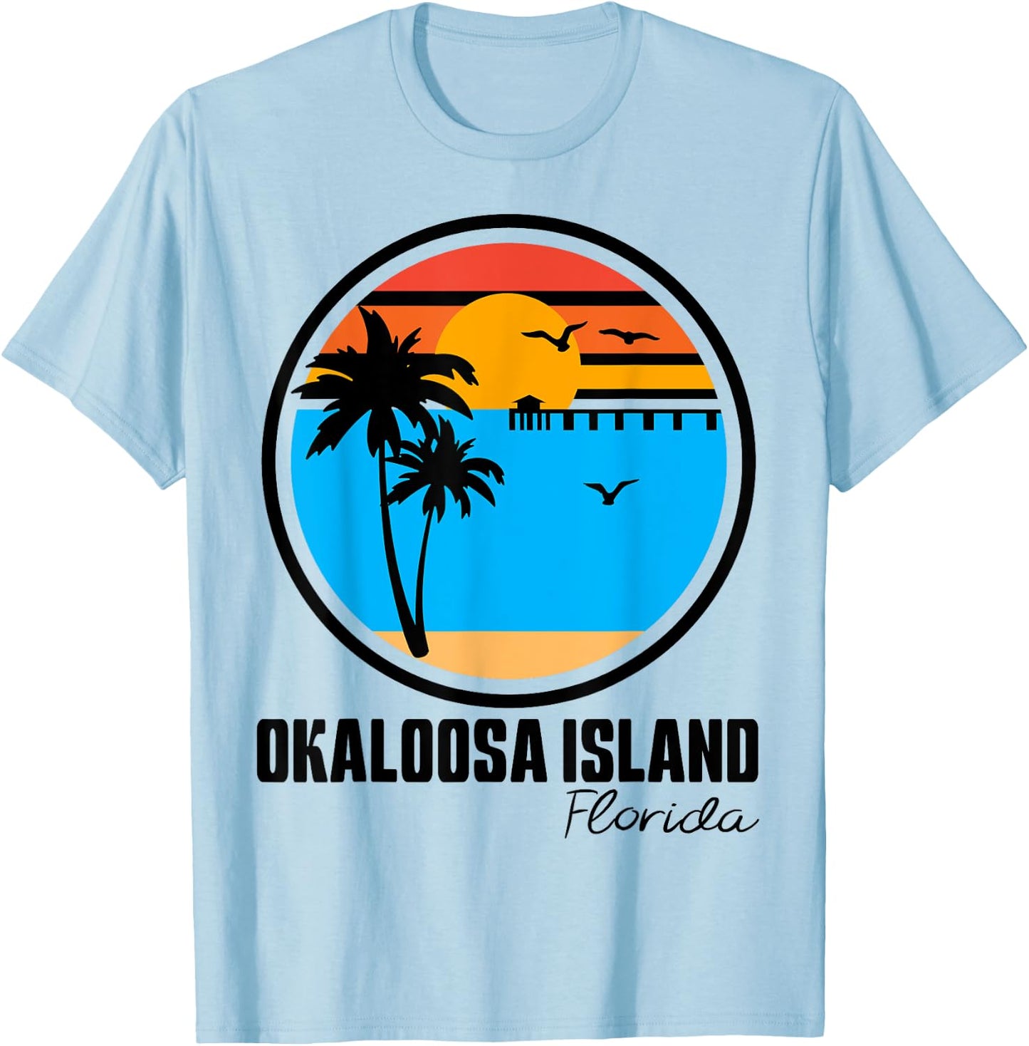 Okaloosa Island Destin Florida Sunset Ocean Palm Tree Beach Women Girls Kids T-Shirt - T-Shirt | Light Blue
