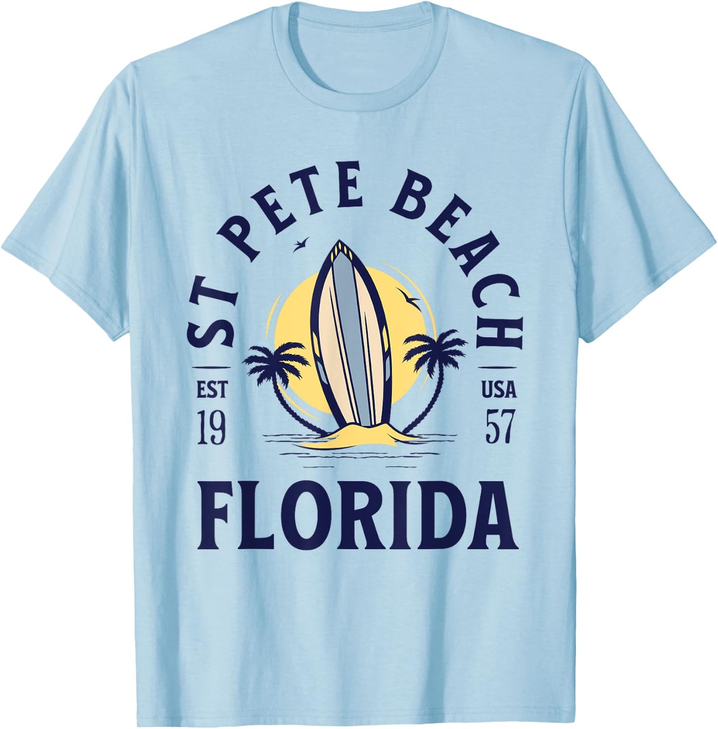 St Pete Florida Beach Surf Summer Vacation Vintage T-Shirt - T-Shirt | Light Blue