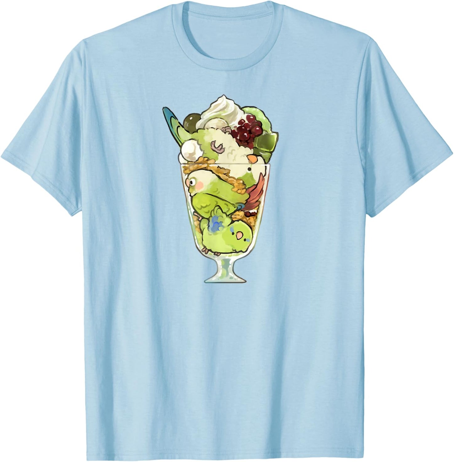 Bird Parfait (Green) Quaker Green Cheek Conure Parrotlet T-Shirt - T-Shirt | Light Blue