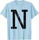 Letter N Capital Alphabet Initial School College Varsity T-Shirt - T-Shirt | Light Blue