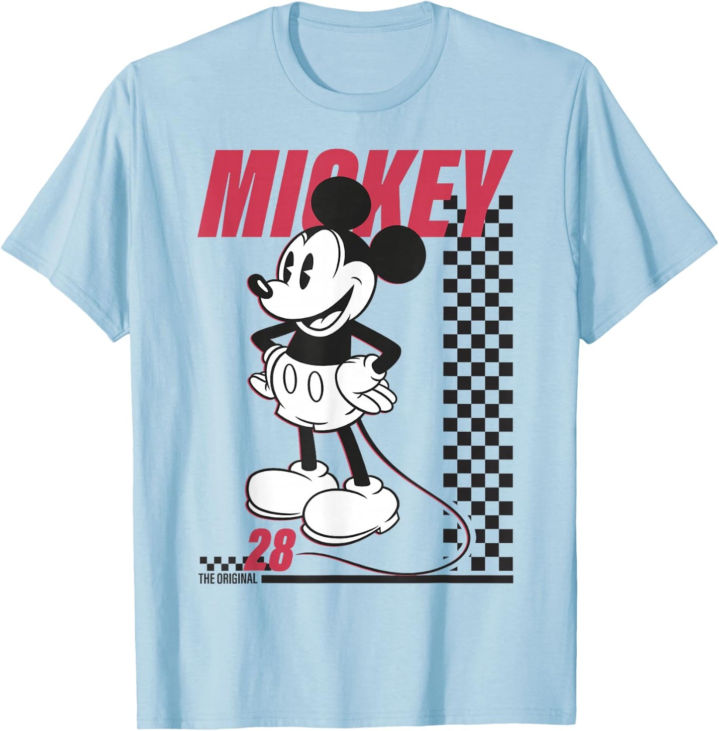 Disney Mickey and Friends Mickey Mouse Checkerboard Stripe T-Shirt - T-Shirt | Light Blue
