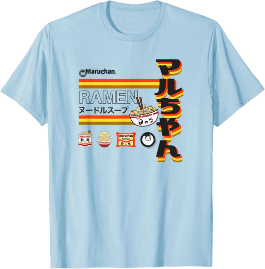 Maruchan Ramen Cute Anime Faces Poster T-Shirt - T-Shirt | Light Blue