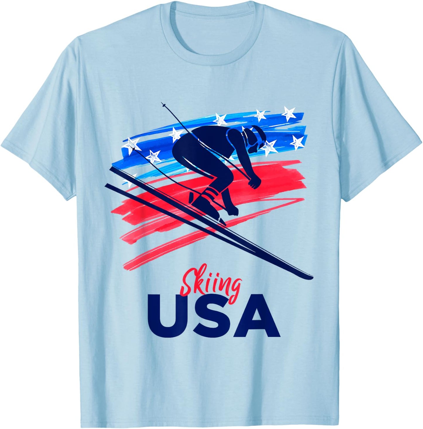 Skiing USA Support the Team Shirt USA Flag Skiing Lover Kids Men T-Shirt - T-Shirt | Light Blue