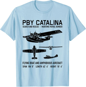 PBY Catalina American WW2 Flying Boat Dark Silhouettes T-Shirt - T-Shirt | Light Blue
