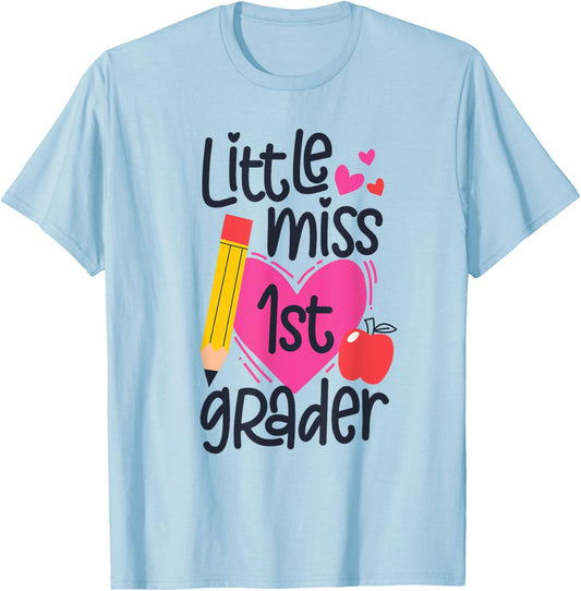 Little Miss 1st Grader First Day Of Hello First Grade Girls T-Shirt - T-Shirt | Light Blue