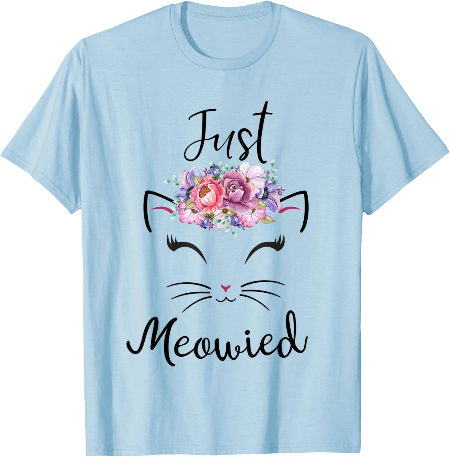 Cute Cat Lover Married Couple Just Meowied Newlyweds Women Kids T-Shirt - T-Shirt | Light Blue