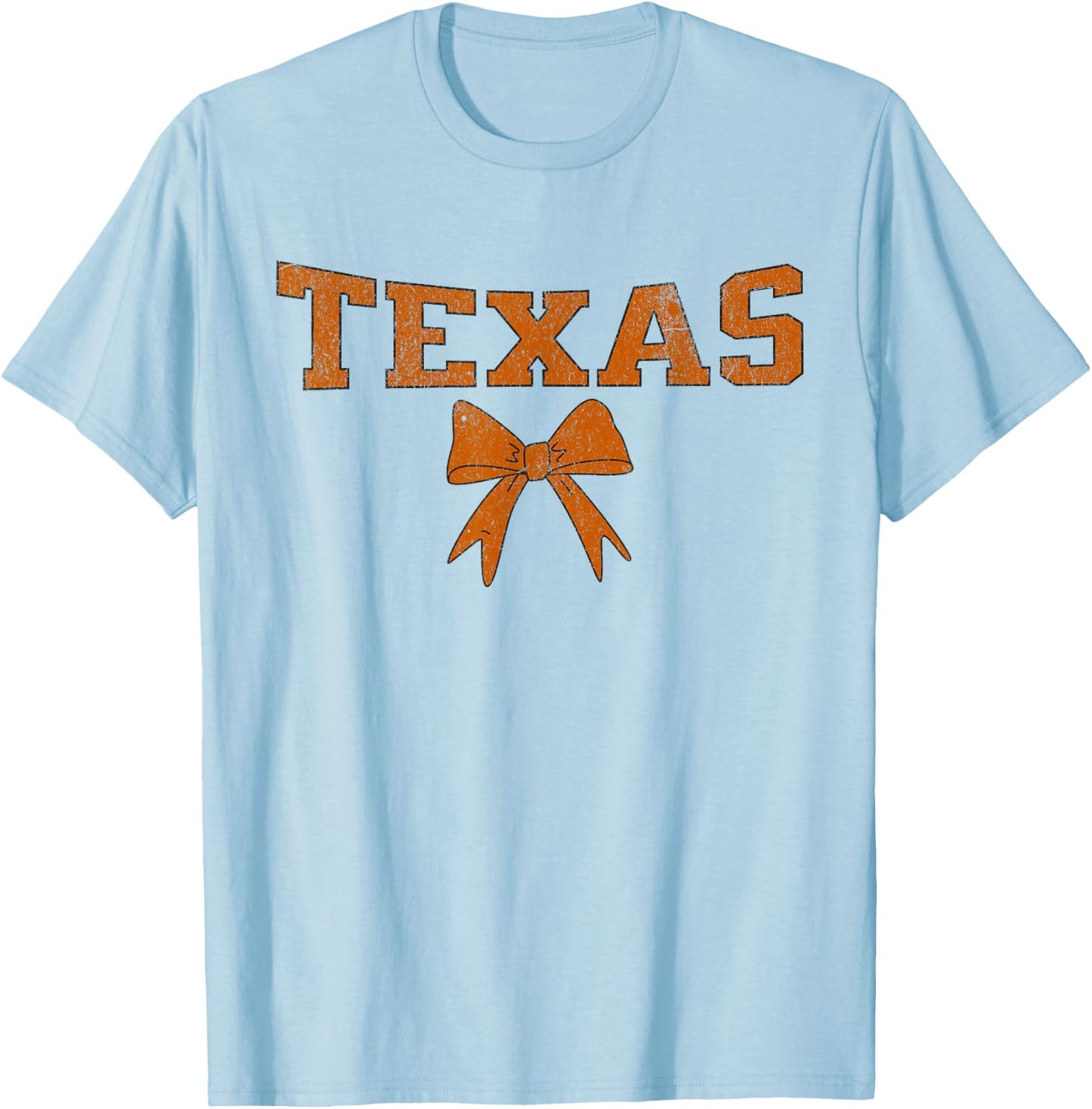 Vintage Texas Varsity Print with Cute Bow, Collegiate Style T-Shirt - T-Shirt | Light Blue