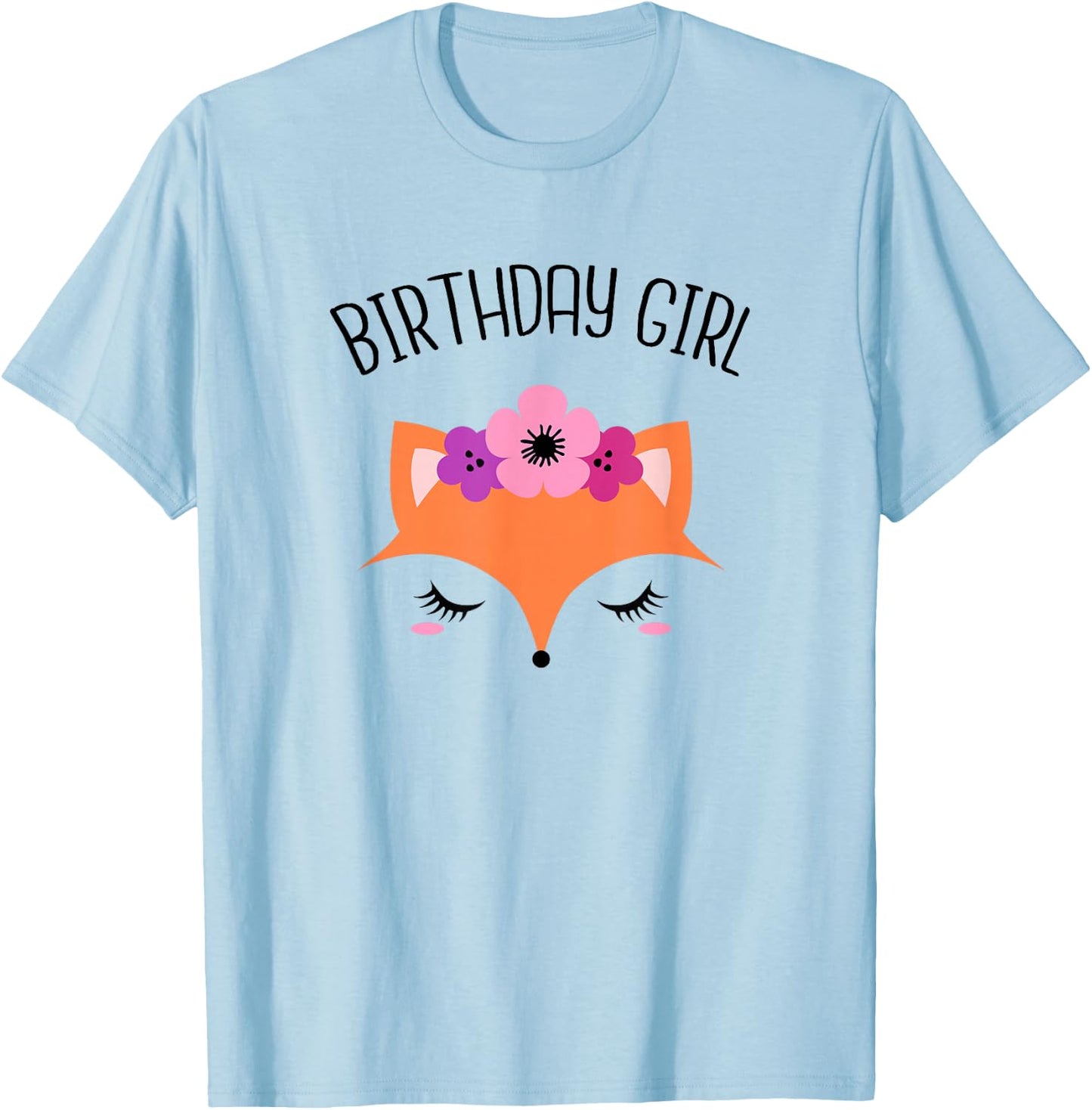 Fox Birthday Girl Shirt Fox Theme Birthday Party T-Shirt - T-Shirt | Light Blue