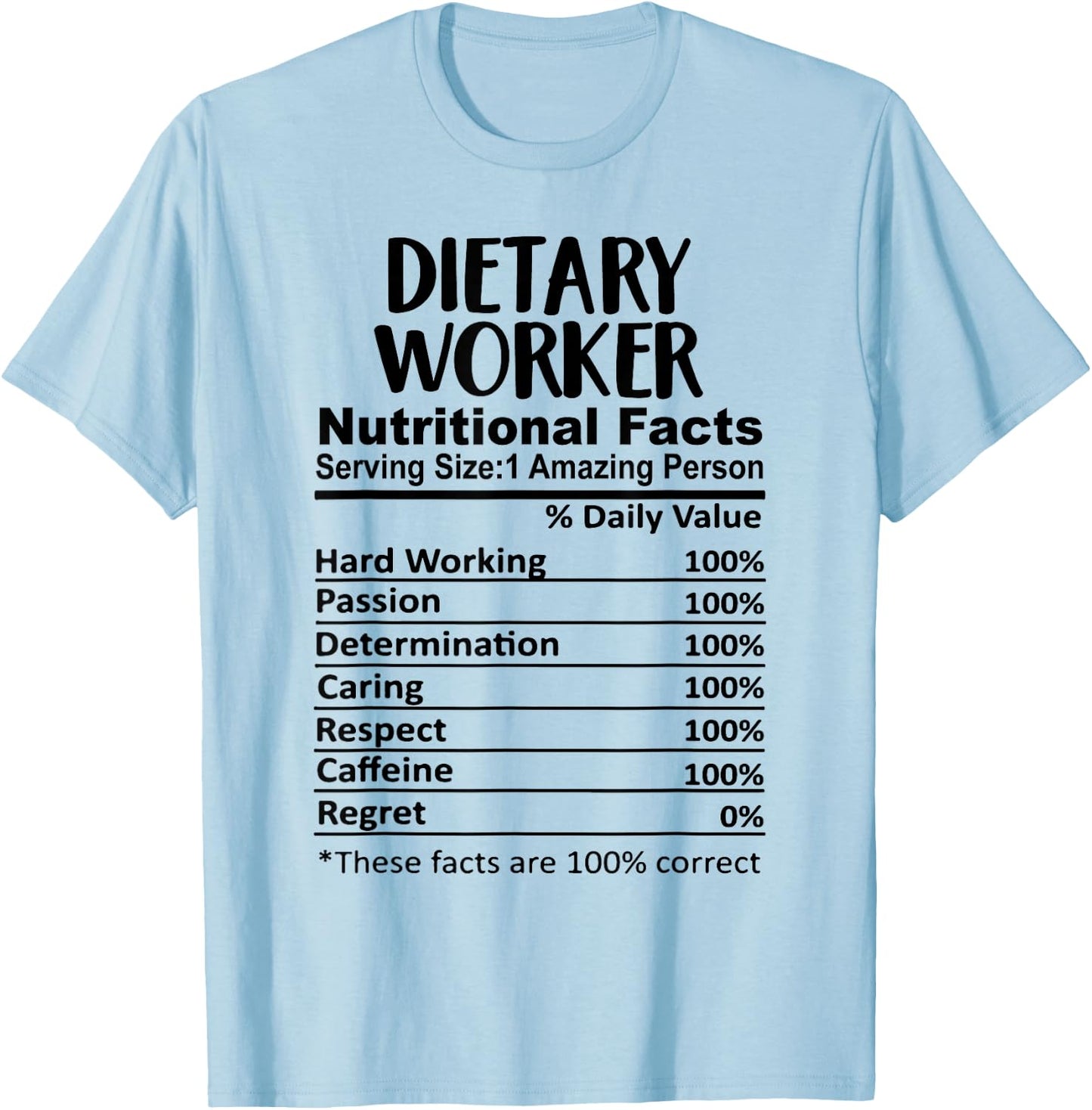 Dietary Worker Nutrition Facts Funny T-Shirt - T-Shirt | Light Blue
