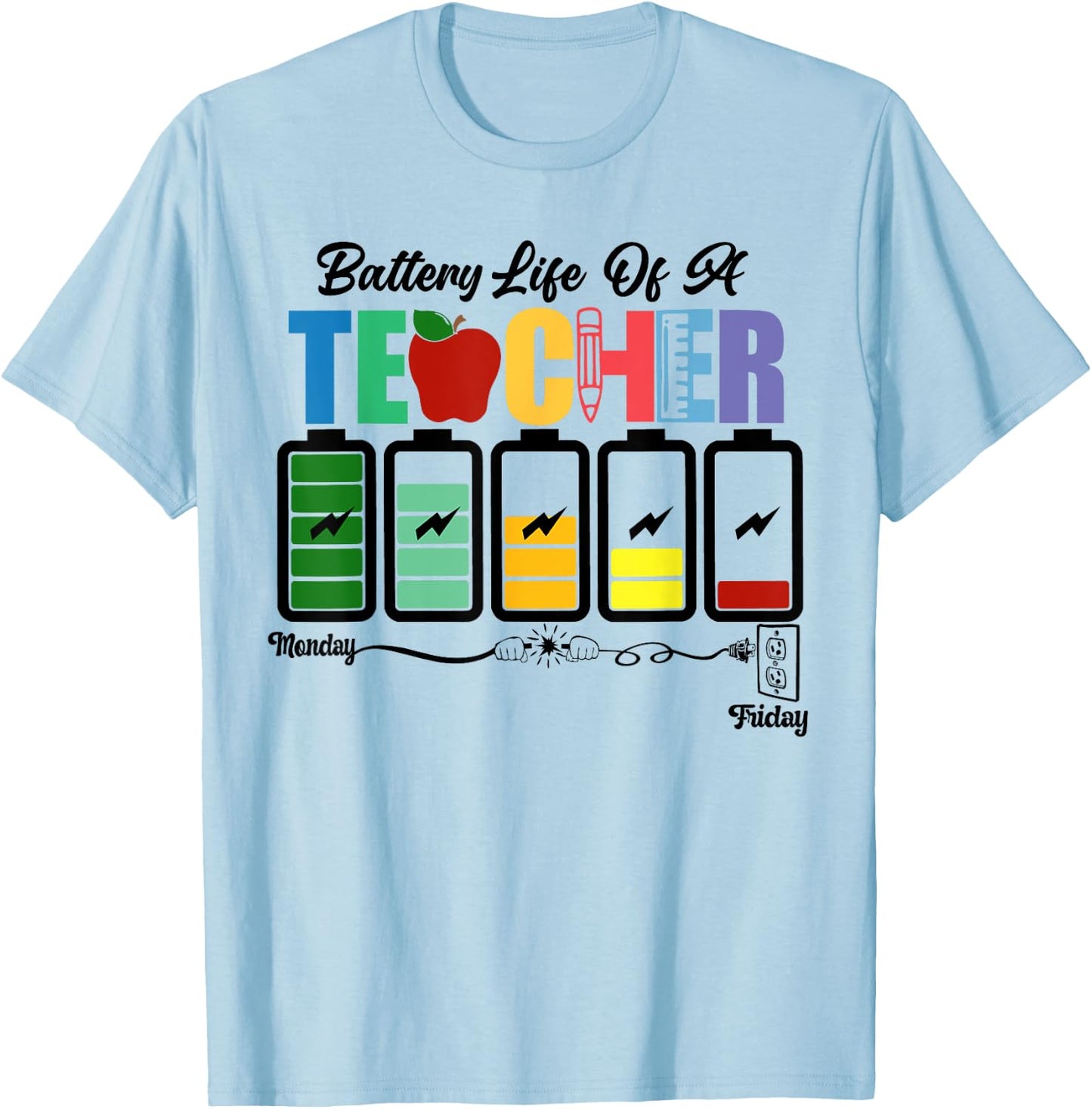 Battery Life of a Teacher Funny School Classroom Women T-Shirt - T-Shirt | Light Blue
