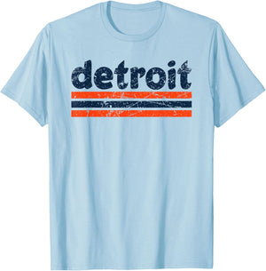 Detroit Michigan Three Stripe Vintage Weathered T-Shirt - T-Shirt | Light Blue