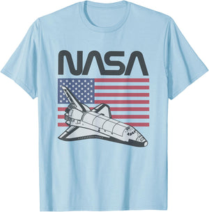 NASA Americana Iconic Space Shuttle Flag Big Chest Poster V2 T-Shirt - T-Shirt | Light Blue