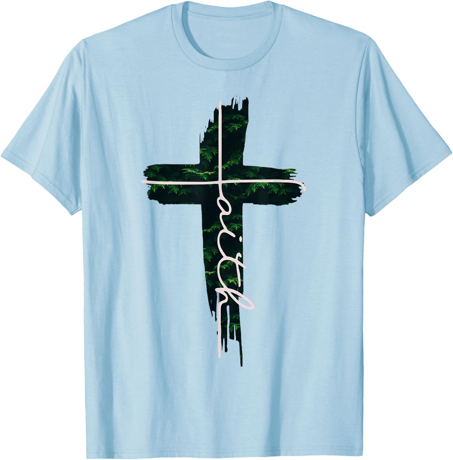 Faith Cross Tree Christian Men and Women Kids T-Shirt - T-Shirt | Light Blue