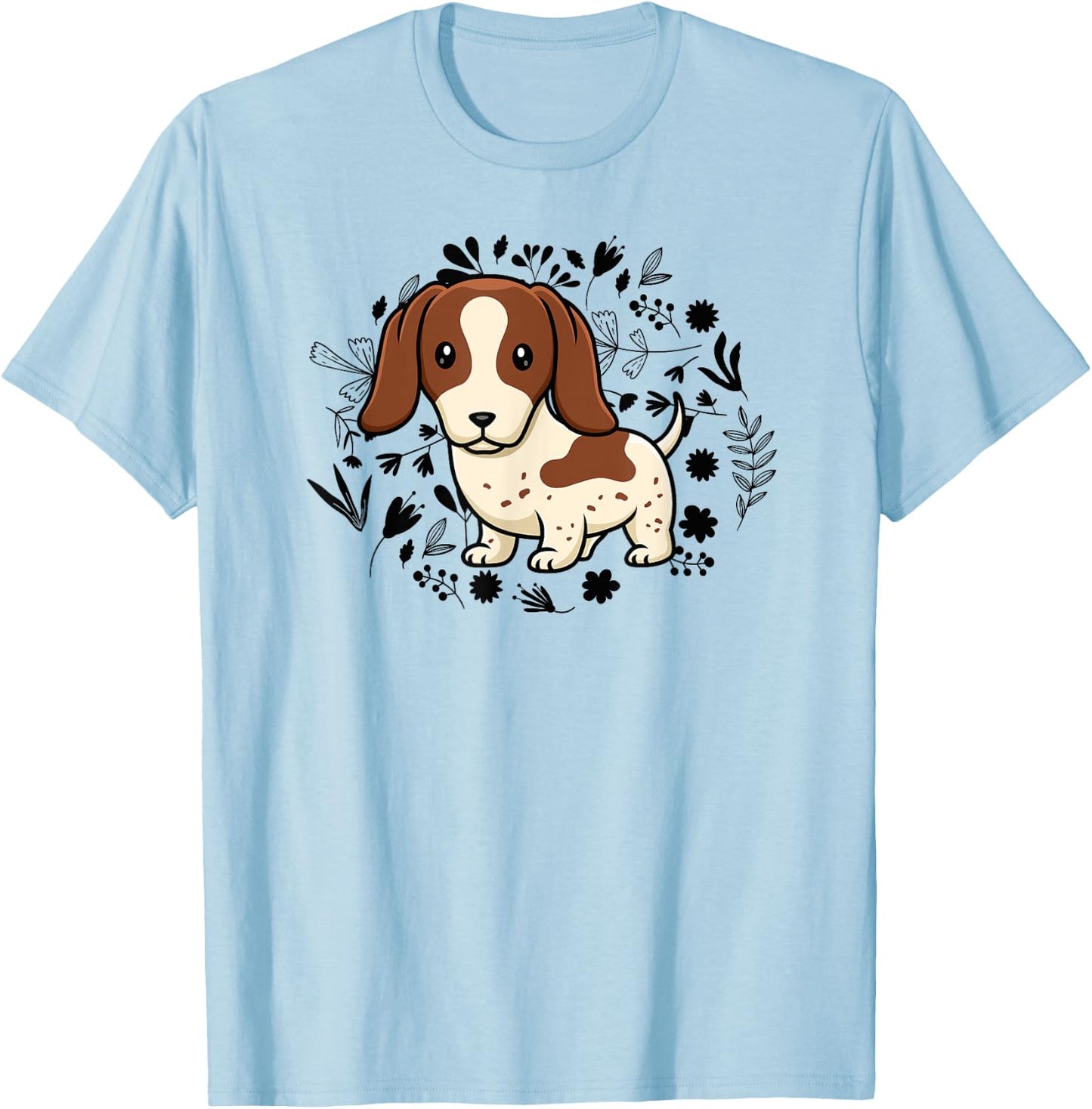 Floral Piebald Dachshund Lover Doxie Mom Dog Mama Lover T-Shirt - T-Shirt | Light Blue