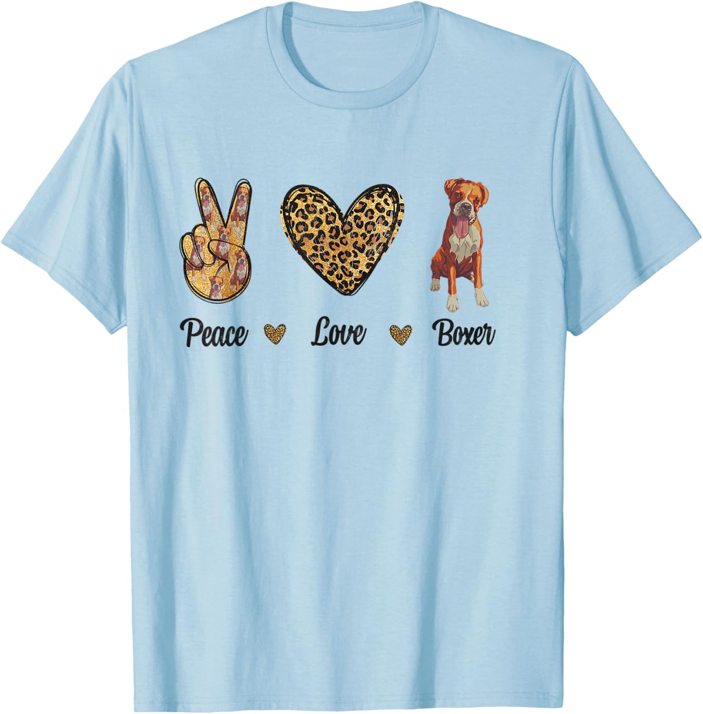 Peace Love Boxer Animal Lover Pet Dog Puppy Owner Leopard Women Kids T-Shirt - T-Shirt | Light Blue