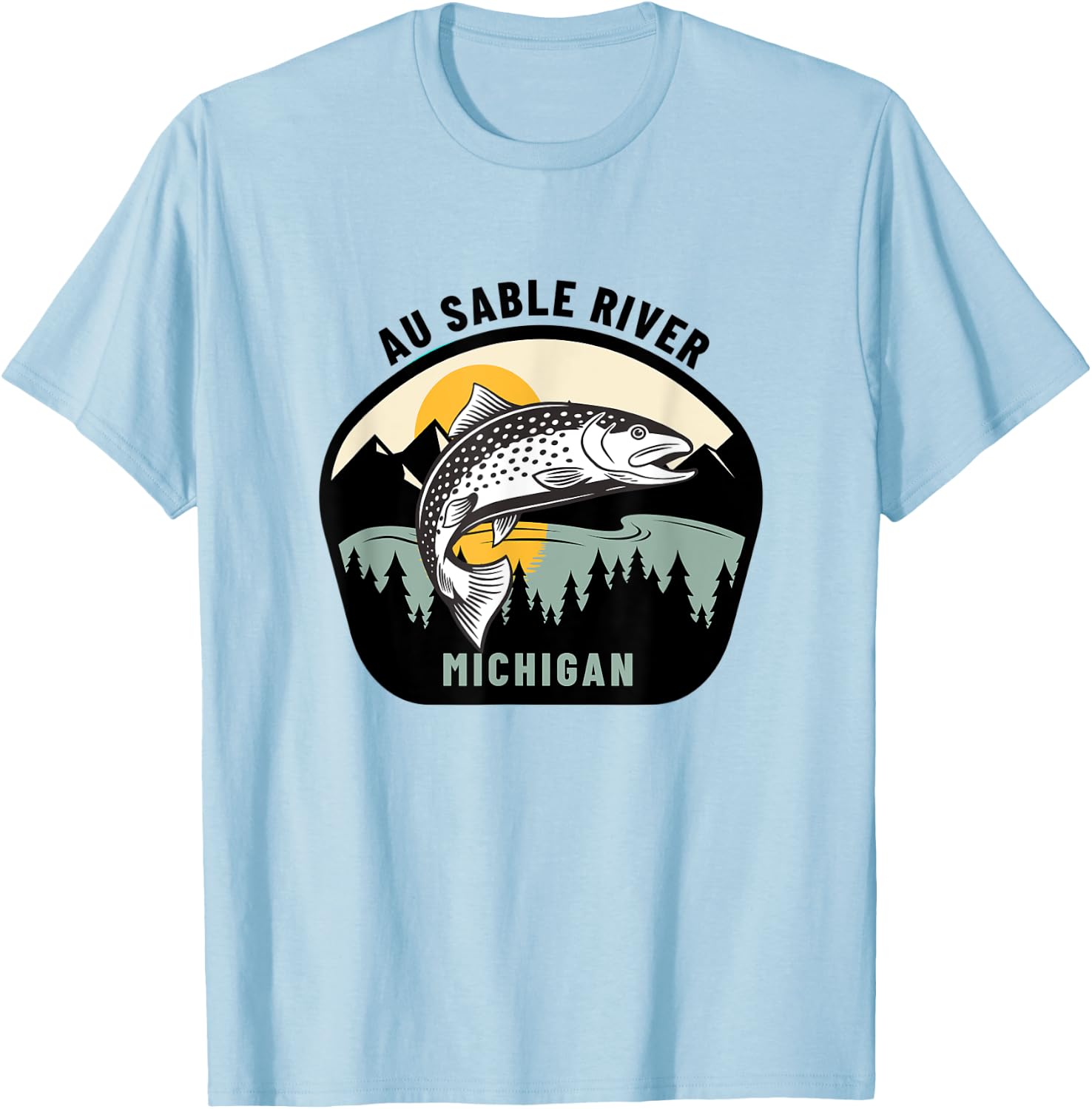 Au Sable River Michigan - Fly Fishing T-Shirt - T-Shirt | Light Blue