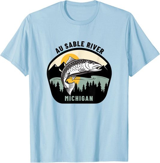 Au Sable River Michigan - Fly Fishing T-Shirt - T-Shirt | Light Blue