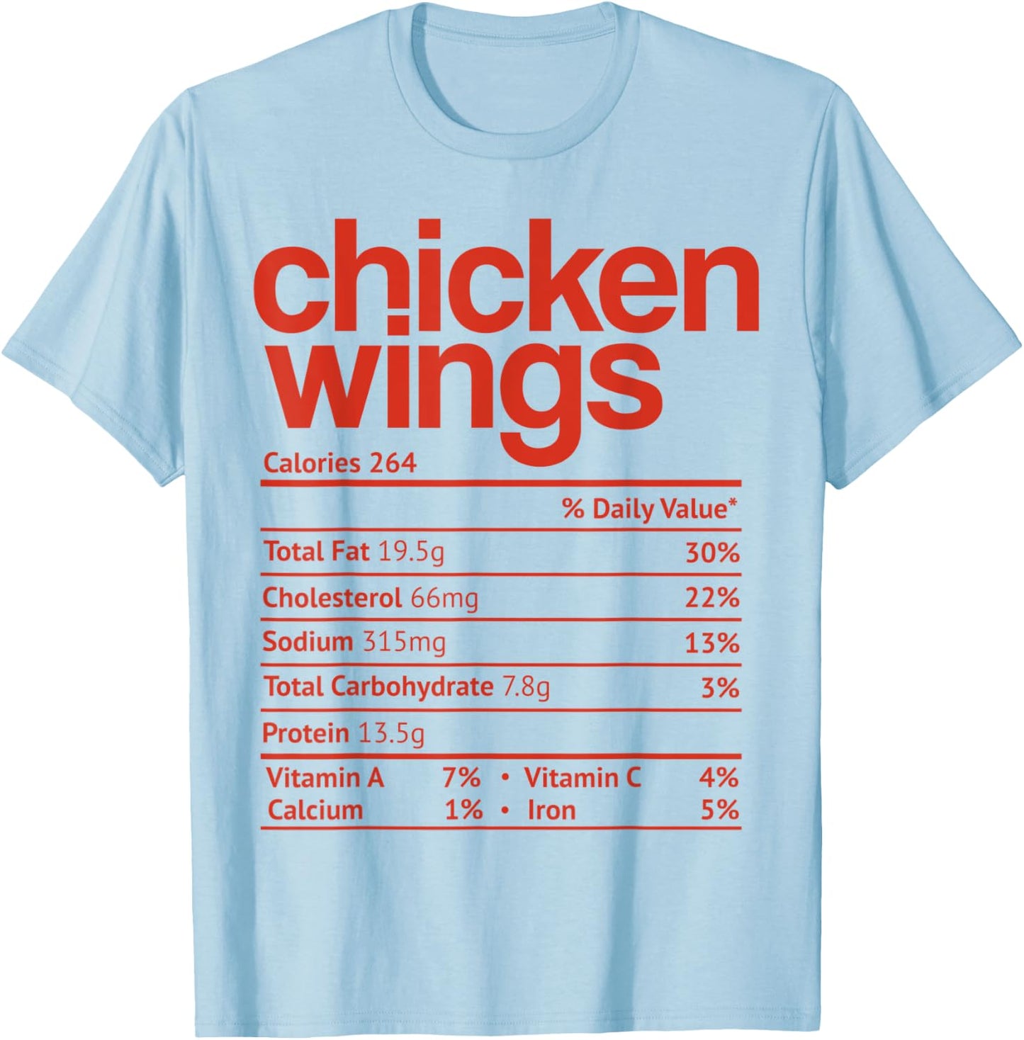 Chicken Wings Nutrition Fact Funny Thanksgiving Christmas T-Shirt - T-Shirt | Light Blue
