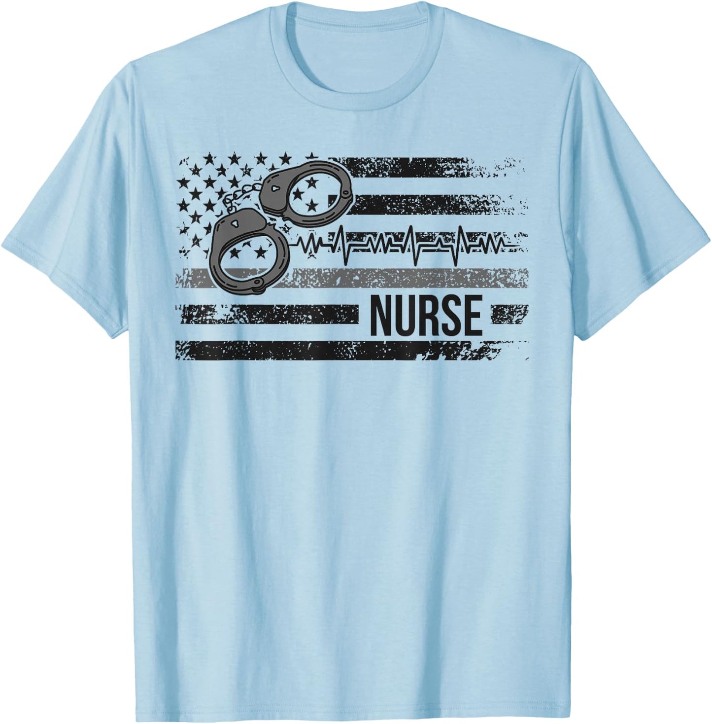 Correctional Nurse American Flag Corrections Nursing T-Shirt - T-Shirt | Light Blue
