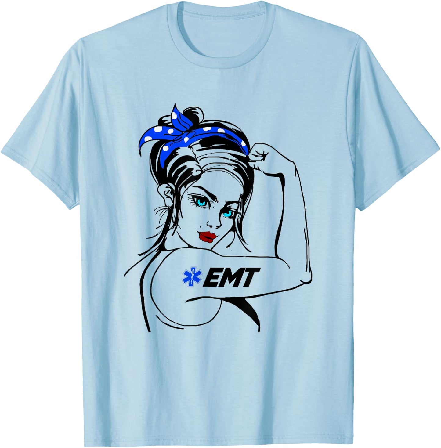 EMS Emergency EMT Rosie The Riveter T-Shirt - T-Shirt | Light Blue