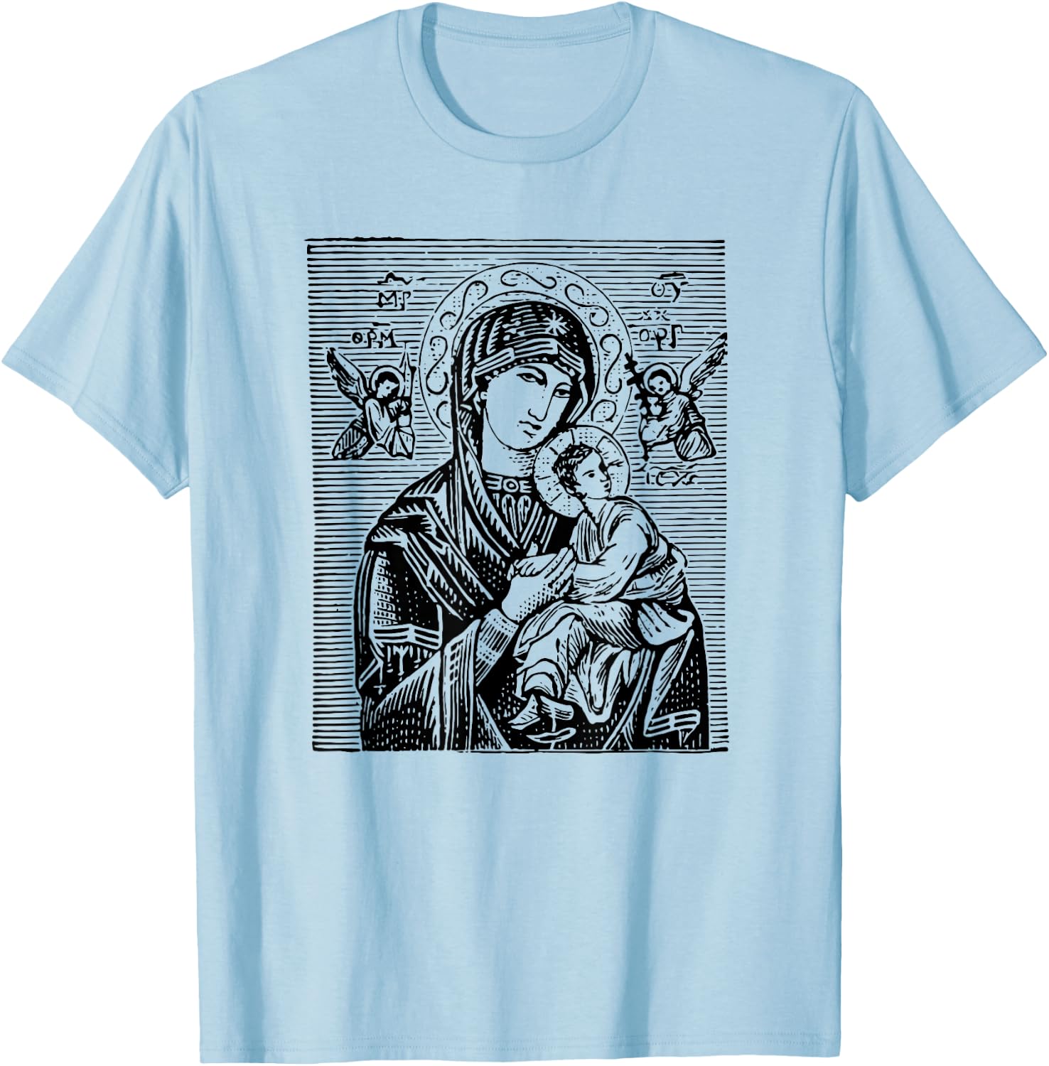 Virgin Mary - Religious Icon Art DTF448a T-Shirt - T-Shirt | Light Blue