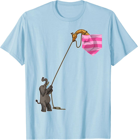 Elephant And Giraffe In A Pocket - Cute Funny Circus Animal T-Shirt - T-Shirt | Light Blue