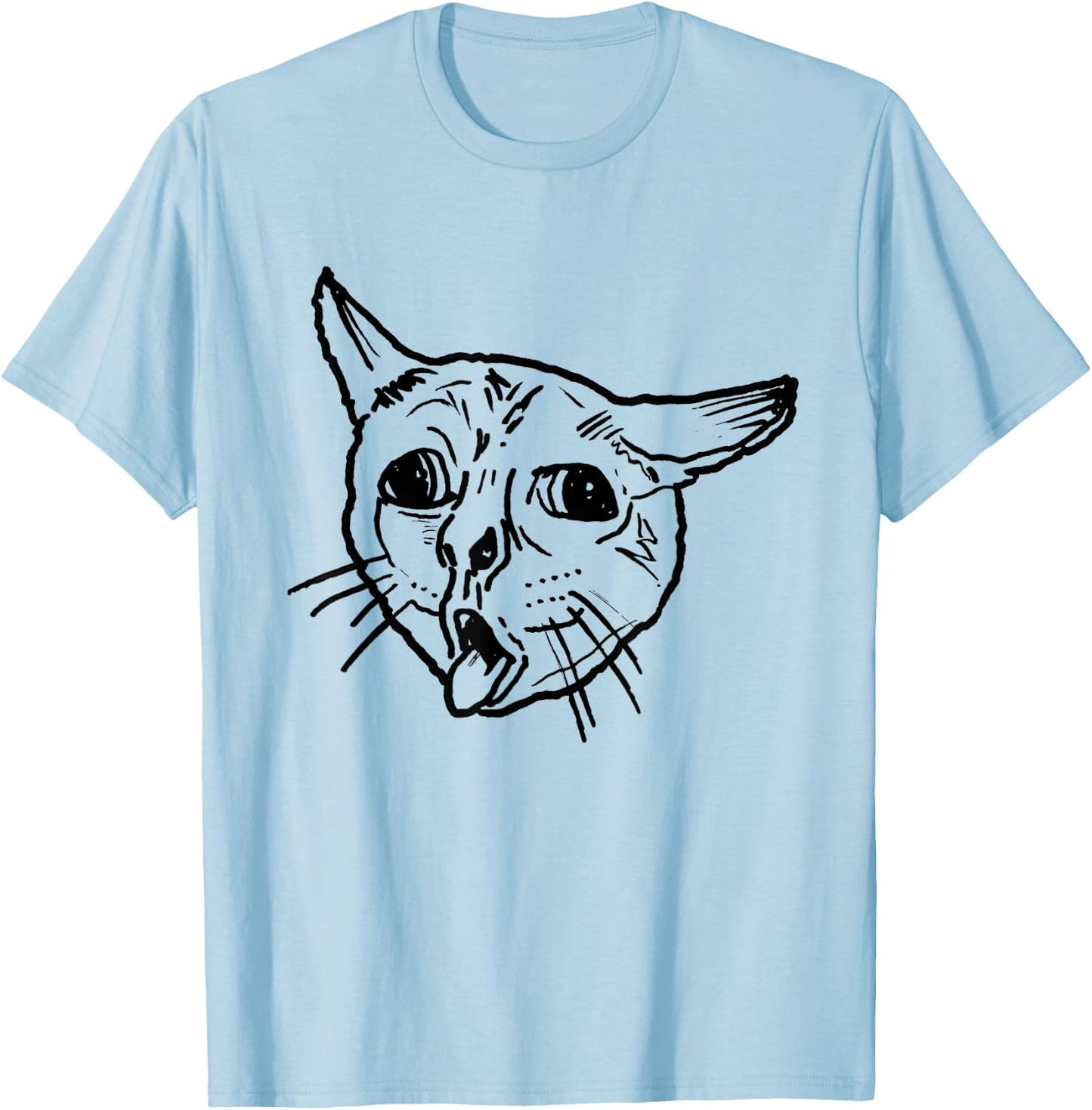 Ugly Coughing Cat Meme T-Shirt - T-Shirt | Light Blue