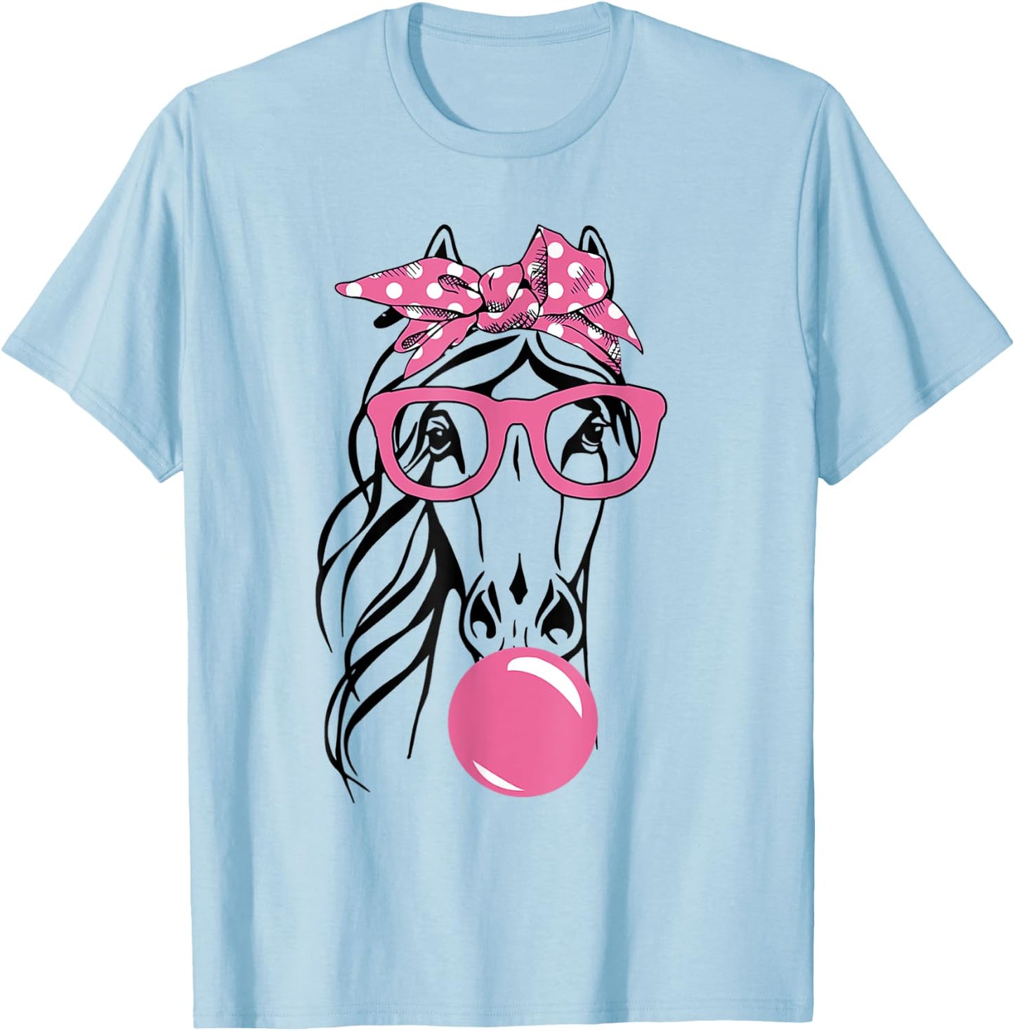 Cute Women Girl Horse With Bandana Headband and Glasses T-Shirt - T-Shirt | Light Blue