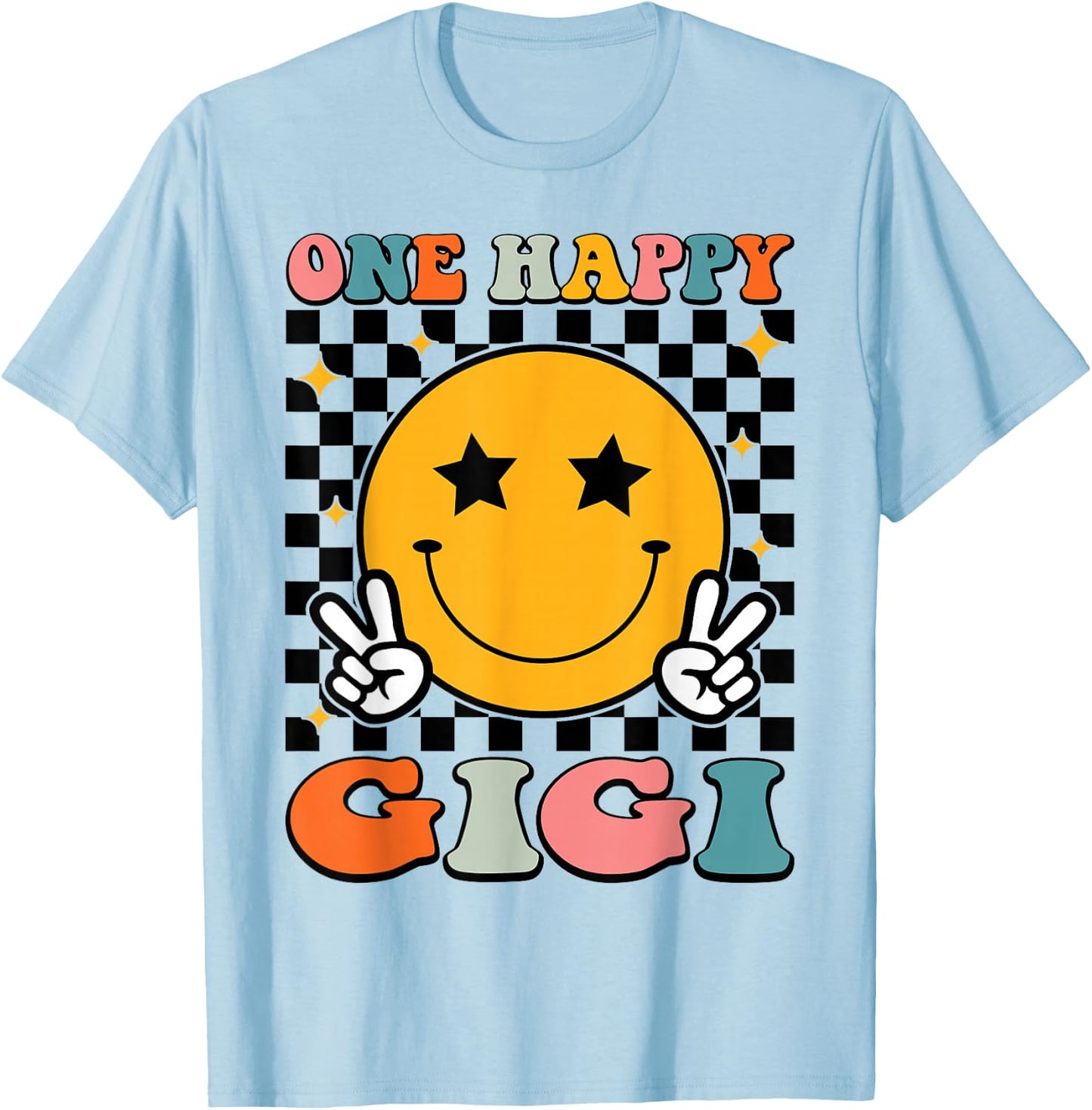 One Happy Gigi Retro Groovy 1st Birthday Family Matching T-Shirt - T-Shirt | Light Blue