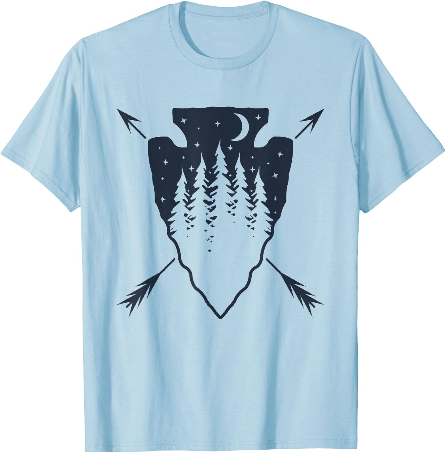 Arrowhead Hunting Pine Tree Moon Scenery Arrowhead Hunter T-Shirt - T-Shirt | Light Blue