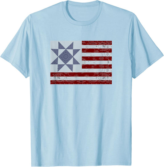 Barn Quilt Shirt July 4th shirt gifts Vintage USA Flag T-Shirt - T-Shirt | Light Blue