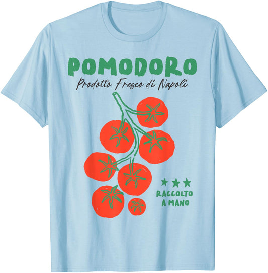 Pomodoro Italian Tomato Vintage Cottagecore Vegetable Garden T-Shirt - T-Shirt | Light Blue